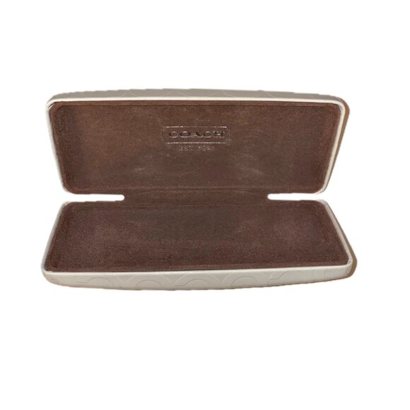 Coach Hardcover Eyeglasses Sunglasses Case Hinged Cream Exterior w Embossed Logo - Picture 2 of 4